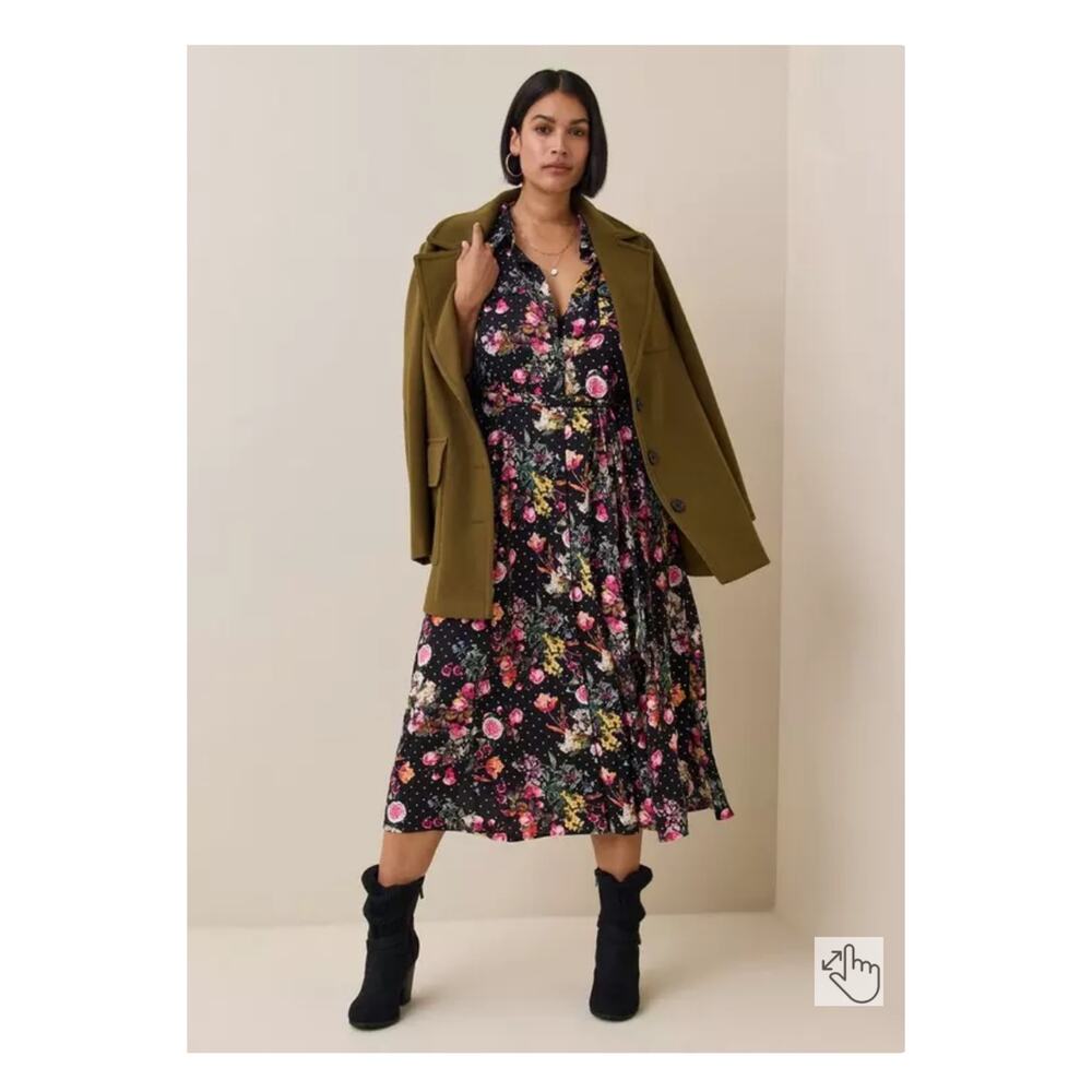 Torrid Black Floral Refined Woven Midi Shirt Dress Sz.4 NWT